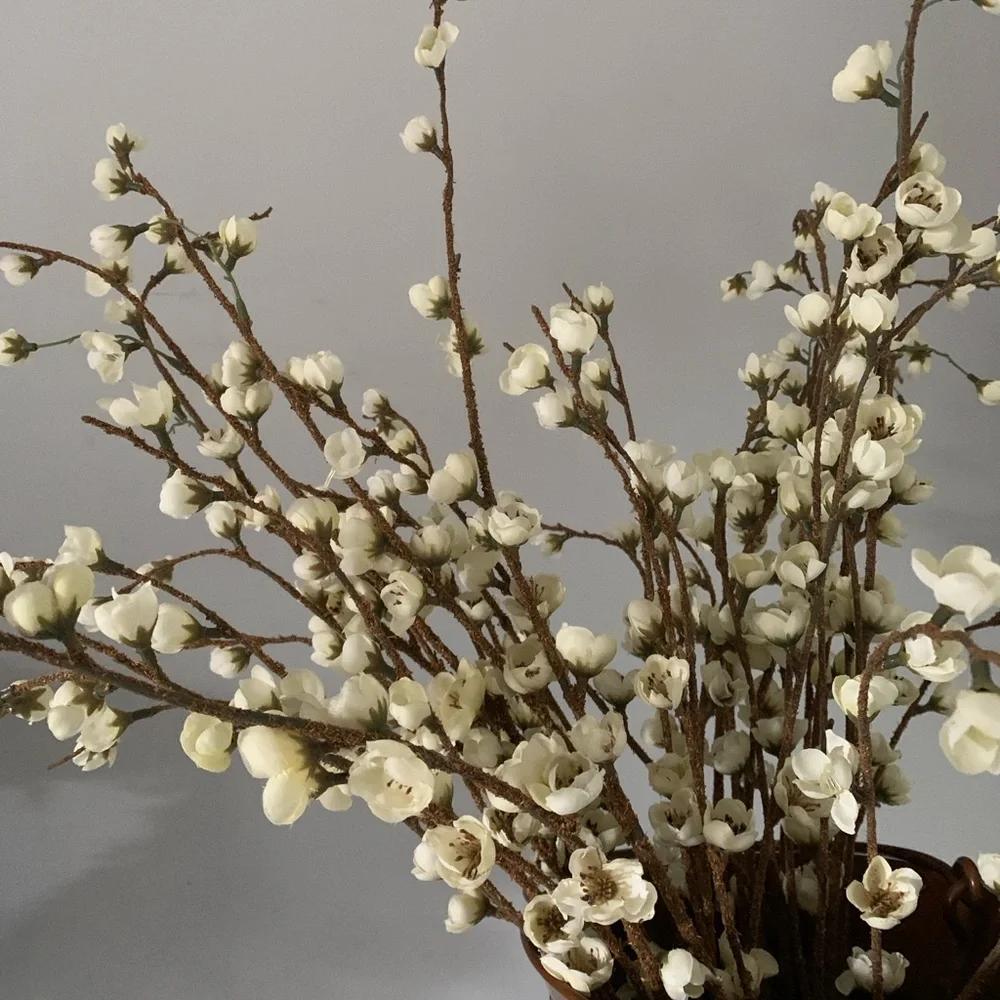 3 branches cream‎ white faux flowers artificial cherry blossom